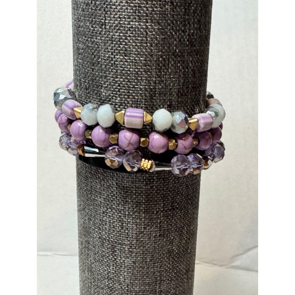 Erimish Lavender & Gold Bracelet Stack | Trendy Stretch Jewelry